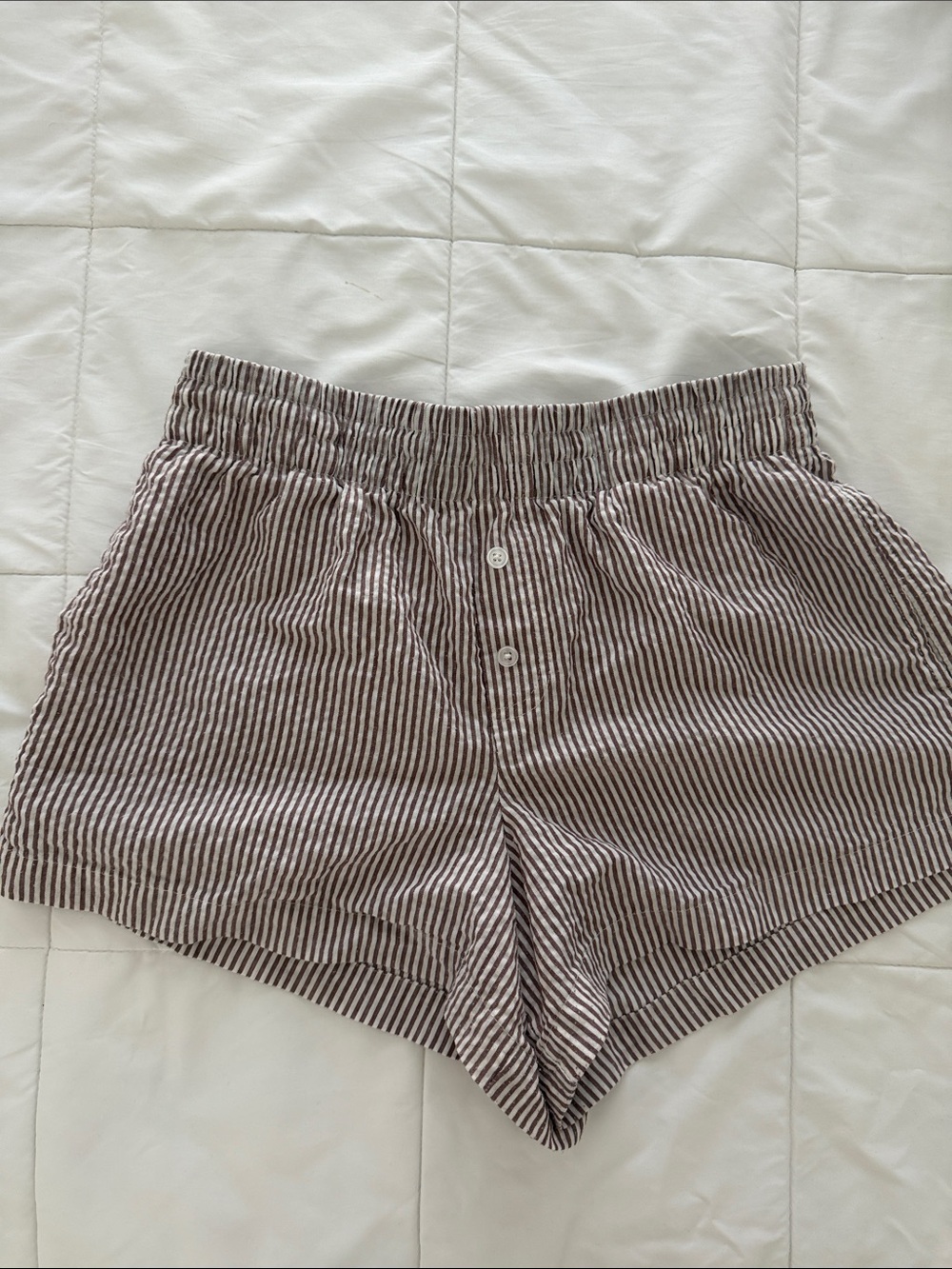 Striped Brown Elastic-Waist Women’s Shorts